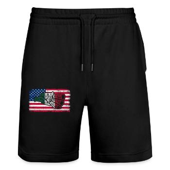 Mexico Mexico Mexican Gift Flag Football - Stanley/Stella Trainer Unisex Organic Jogging Shorts - black - Front - Nik (191cm) & Marisol (170cm)