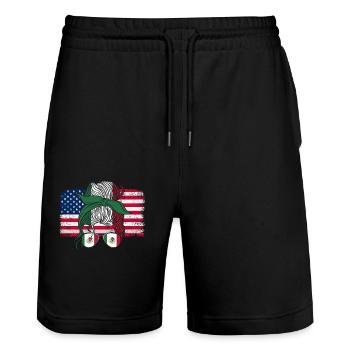 Mexico Mexico Mexican Gift Flag Football - Stanley/Stella Trainer Unisex Organic Jogging Shorts - black - Front - Nik (191cm) & Marisol (170cm)