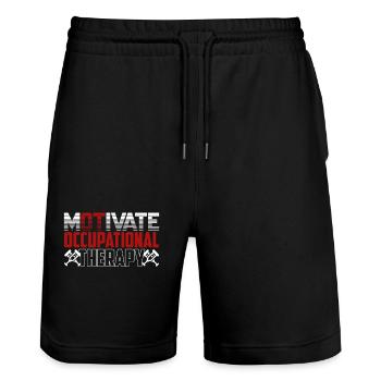 Motivate Occupational Therapy - Stanley/Stella Trainer Unisex Organic Jogging Shorts - black - Front - Nik (191cm) & Marisol (170cm)