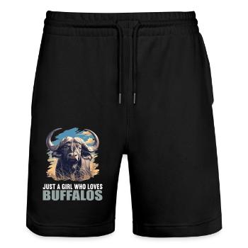 Buffalos Buffalo Büffel - Stanley/Stella Trainer Unisex Organic Jogging Shorts - black - Front - Nik (191cm) & Marisol (170cm)