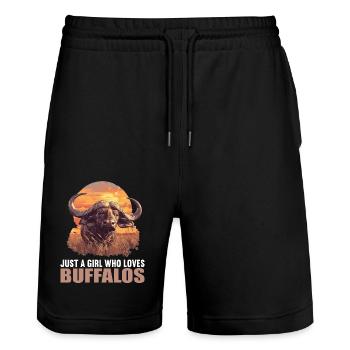 Buffalos Buffalo Büffel - Stanley/Stella Trainer Unisex Organic Jogging Shorts - black - Front - Nik (191cm) & Marisol (170cm)