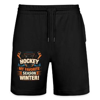 Hockey : Ma saison préférée, c’est l’hiver ! - Short de jogging bio TRAINER Stanley/Stella unisexe - noir - Devant - Nik (191cm) & Marisol (170cm)