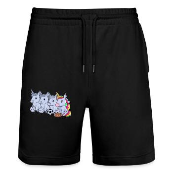 Sport Rugby Fußballer Einhorn Fußball - Stanley/Stella Unisex Bio Joggingshorts Trainer  - Schwarz - Vorne - Nik (191cm) & Marisol (170cm)