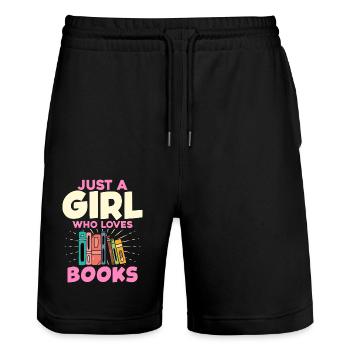 A Girl Who Loves Books - Book Lovers - Stanley/Stella Trainer Unisex Organic Jogging Shorts - black - Front - Nik (191cm) & Marisol (170cm)