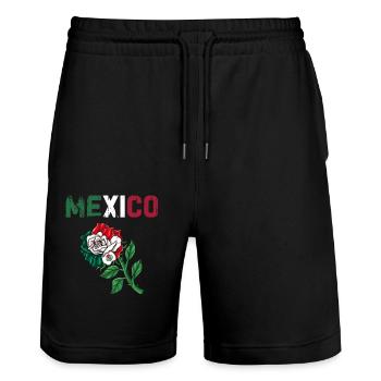 Mexico Mexico Mexican Gift Flag Football - Stanley/Stella Trainer Unisex Organic Jogging Shorts - black - Front - Nik (191cm) & Marisol (170cm)