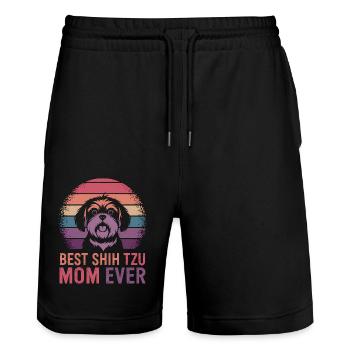 Shih Tzu Saying Mom Funny Shih Tzu Gift - Stanley/Stella Trainer Unisex Organic Jogging Shorts - black - Front - Nik (191cm) & Marisol (170cm)