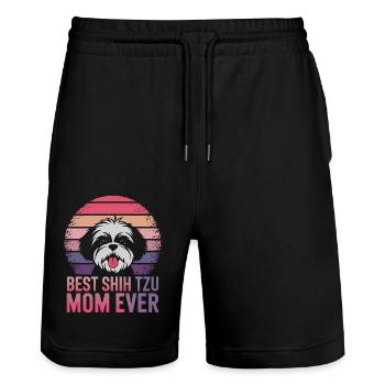Shih Tzu Saying Mom Funny Shih Tzu Gift - Stanley/Stella Trainer Unisex Organic Jogging Shorts - black - Front - Nik (191cm) & Marisol (170cm)