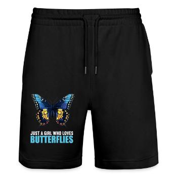Butterfly Schmetterlinge Schmetterling - Stanley/Stella Unisex Bio Joggingshorts Trainer  - Schwarz - Vorne - Nik (191cm) & Marisol (170cm)