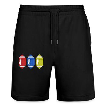 Rugby Footballer Pixel Art Football - Stanley/Stella Trainer Unisex Organic Jogging Shorts - black - Front - Nik (191cm) & Marisol (170cm)