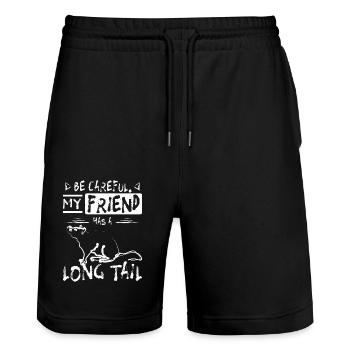 Funny Pet rat be careful my friend has a long tail - Stanley/Stella Trainer Unisex Organic Jogging Shorts - black - Front - Nik (191cm) & Marisol (170cm)