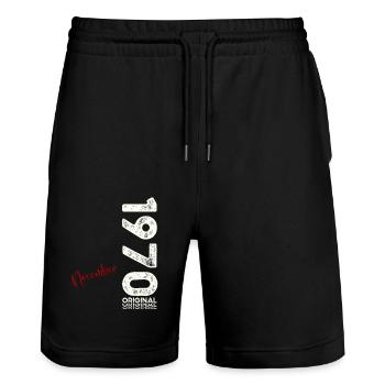 55. Geburtstag Original November 1970 Jahrgang 70 - Stanley/Stella Unisex Bio Joggingshorts Trainer  - Schwarz - Vorne - Nik (191cm) & Marisol (170cm)