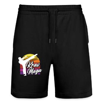 Krav Maga Retro - Stanley/Stella Trainer Unisex Organic Jogging Shorts - black - Front - Nik (191cm) & Marisol (170cm)