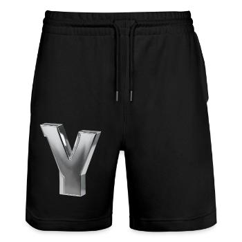 Chrome ,, Y " Metallic - Stanley/Stella Trainer Unisex Organic Jogging Shorts - black - Front - Nik (191cm) & Marisol (170cm)