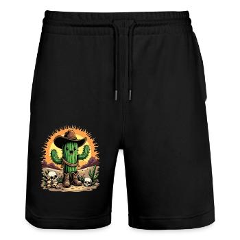 CACTUS COWBOY - Stanley/Stella Trainer Unisex Organic Jogging Shorts - black - Front - Nik (191cm) & Marisol (170cm)