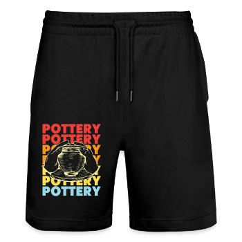 Poterie Céramique Artiste Rétro - Short de jogging bio TRAINER Stanley/Stella unisexe - noir - Devant - Nik (191cm) & Marisol (170cm)