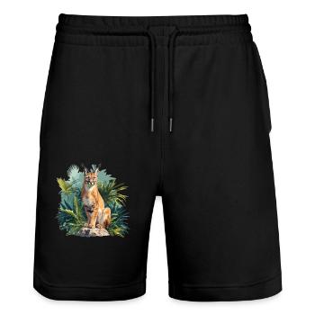 Caracal Karakale Karakal - Short de jogging bio TRAINER Stanley/Stella unisexe - noir - Devant - Nik (191cm) & Marisol (170cm)