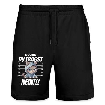 Katze Geschenk Ironie Sarkasmus Humor Geburtstag - Stanley/Stella Unisex Bio Joggingshorts Trainer  - Schwarz - Vorne - Nik (191cm) & Marisol (170cm)