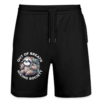 Wandern Hiking Faultier Spruch Lustig Geburtstag - Stanley/Stella Unisex Bio Joggingshorts Trainer  - Schwarz - Vorne - Nik (191cm) & Marisol (170cm)