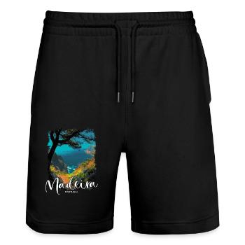 Madeira Island Portugal Vacation Souvenir Tours - Stanley/Stella Trainer Unisex Organic Jogging Shorts - black - Front - Nik (191cm) & Marisol (170cm)
