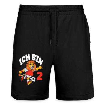 Funny Lion Football J’ai 2 enfants Anniversaire - Short de jogging bio TRAINER Stanley/Stella unisexe - noir - Devant - Nik (191cm) & Marisol (170cm)