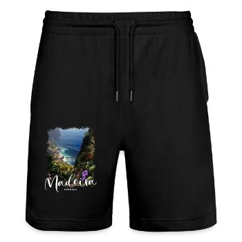 Madeira Island Portugal Vacation Souvenir Tours - Stanley/Stella Trainer Unisex Organic Jogging Shorts - black - Front - Nik (191cm) & Marisol (170cm)