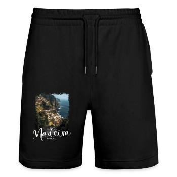 Madeira Island Portugal Vacation Souvenir Tours - Stanley/Stella Trainer Unisex Organic Jogging Shorts - black - Front - Nik (191cm) & Marisol (170cm)