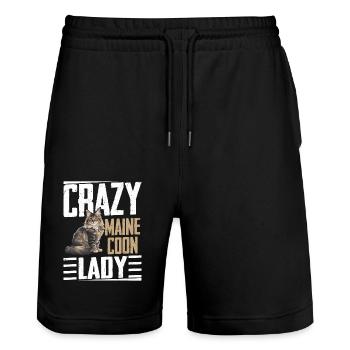Crazy Maine Coon Lady Mother Kitten Cat - Stanley/Stella Unisex Bio Joggingshorts Trainer  - Schwarz - Vorne - Nik (191cm) & Marisol (170cm)