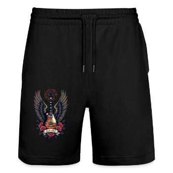 Rock and Roll Geflügelte Gitarre Kunst - Stanley/Stella Unisex Bio Joggingshorts Trainer  - Schwarz - Vorne - Nik (191cm) & Marisol (170cm)