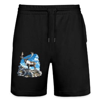 Caribou Karibus Karibu - Stanley/Stella Unisex Bio Joggingshorts Trainer  - Schwarz - Vorne - Nik (191cm) & Marisol (170cm)
