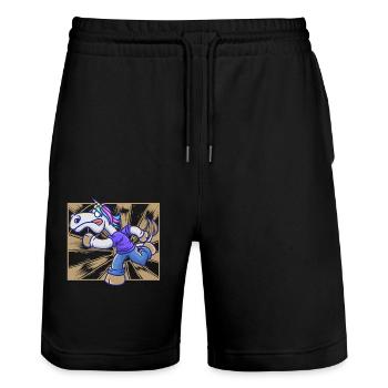 Darting Darted Unicorn Player Dart - Stanley/Stella Trainer Unisex Organic Jogging Shorts - black - Front - Nik (191cm) & Marisol (170cm)