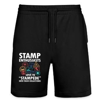 Stamp Enthusiasts Love To Stampede - Stanley/Stella Unisex Bio Joggingshorts Trainer  - Schwarz - Vorne - Nik (191cm) & Marisol (170cm)