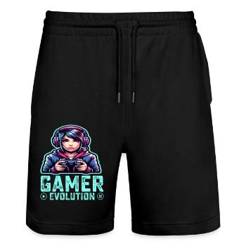 Évolution d’un gamer, design de jeu cool - Short de jogging bio TRAINER Stanley/Stella unisexe - noir - Devant - Nik (191cm) & Marisol (170cm)