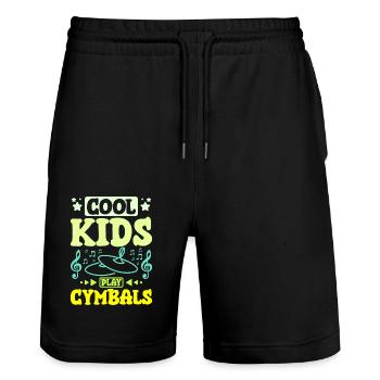 Children cool kids play Cymbals - Stanley/Stella Trainer Unisex Organic Jogging Shorts - black - Front - Nik (191cm) & Marisol (170cm)