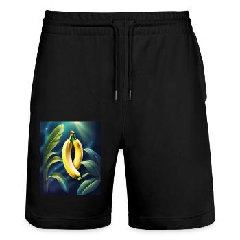 Cool aussehendes Bananen-Design - Stanley/Stella Unisex Bio Joggingshorts Trainer  - Schwarz - Vorne - Nik (191cm) & Marisol (170cm)