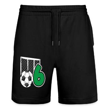 Fête d’anniversaire des enfants de football de 6 ans - Short de jogging bio TRAINER Stanley/Stella unisexe - noir - Devant - Nik (191cm) & Marisol (170cm)