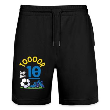 Goal Football J’ai 10 ans Anniversaire des enfants - Short de jogging bio TRAINER Stanley/Stella unisexe - noir - Devant - Nik (191cm) & Marisol (170cm)
