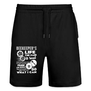 Beekeeper's Life The Pain Is Real - Stanley/Stella Trainer Unisex Organic Jogging Shorts - black - Front - Nik (191cm) & Marisol (170cm)