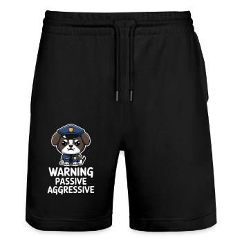 Warning Passive Aggressive Dog Motif - Stanley/Stella Trainer Unisex Organic Jogging Shorts - black - Front - Nik (191cm) & Marisol (170cm)