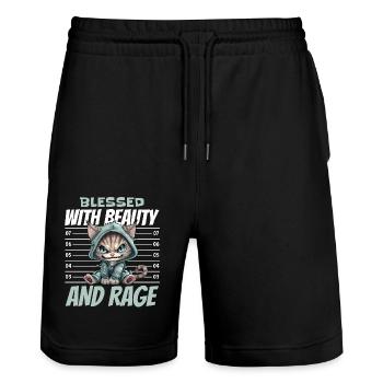 Katze Geschenk Ironie Sarkasmus Humor Geburtstag - Stanley/Stella Unisex Bio Joggingshorts Trainer  - Schwarz - Vorne - Nik (191cm) & Marisol (170cm)
