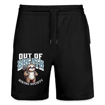Wandern Hiking Faultier Spruch Lustig Geburtstag - Stanley/Stella Unisex Bio Joggingshorts Trainer  - Schwarz - Vorne - Nik (191cm) & Marisol (170cm)