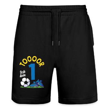 Goal Football I'm 1 Children's Birthday Party - Stanley/Stella Trainer Unisex Organic Jogging Shorts - black - Front - Nik (191cm) & Marisol (170cm)