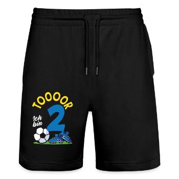 Goal Football I'm 2 Children's Birthday Party - Stanley/Stella Trainer Unisex Organic Jogging Shorts - black - Front - Nik (191cm) & Marisol (170cm)