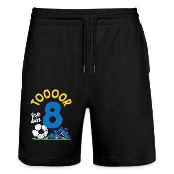 Goal Football I'm 8 Children's Birthday Party - Stanley/Stella Trainer Unisex Organic Jogging Shorts - black - Front - Nik (191cm) & Marisol (170cm)