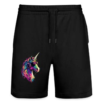 Einhorn Bunt Regenbogen Pferde Reiten Einhörner - Stanley/Stella Unisex Bio Joggingshorts Trainer  - Schwarz - Vorne - Nik (191cm) & Marisol (170cm)
