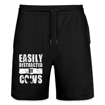 Leicht Abgelenkt Von Kühen Lustiges Kuhmotiv - Stanley/Stella Unisex Bio Joggingshorts Trainer  - Schwarz - Vorne - Nik (191cm) & Marisol (170cm)