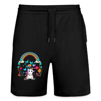 LGBT Regenbogen Regenbogenfahne Einhorn - Stanley/Stella Unisex Bio Joggingshorts Trainer  - Schwarz - Vorne - Nik (191cm) & Marisol (170cm)