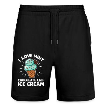 Schoko Minz Eis Spruch Lustiges Minz Eis Geschenk - Stanley/Stella Unisex Bio Joggingshorts Trainer  - Schwarz - Vorne - Nik (191cm) & Marisol (170cm)