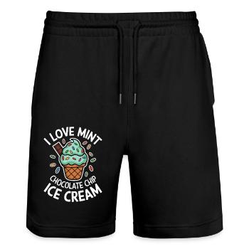 Schoko Minz Eis Spruch Lustiges Minz Eis Geschenk - Stanley/Stella Unisex Bio Joggingshorts Trainer  - Schwarz - Vorne - Nik (191cm) & Marisol (170cm)