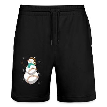 Bonhomme de neige de baseball avec chapeau et écharpe dans la neige - Short de jogging bio TRAINER Stanley/Stella unisexe - noir - Devant - Nik (191cm) & Marisol (170cm)