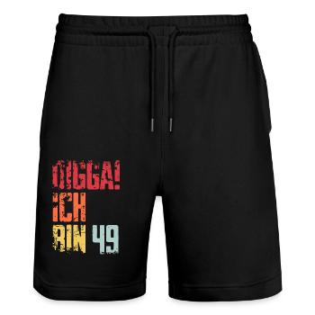 49. Geburtstag 49 Jahre Geschenk Spruch - Stanley/Stella Unisex Bio Joggingshorts Trainer  - Schwarz - Vorne - Nik (191cm) & Marisol (170cm)